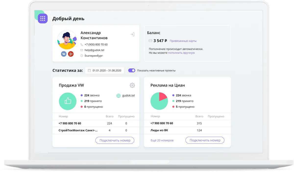 Проверить эффективность рекламы, виртуальный номер для подмены, детальная статистика звонков